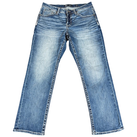 BKE Buckle Nolan Straight Leg Jeans Men's 32x30 Dark Blue Distressed Denim Metal - Picture 1 of 3